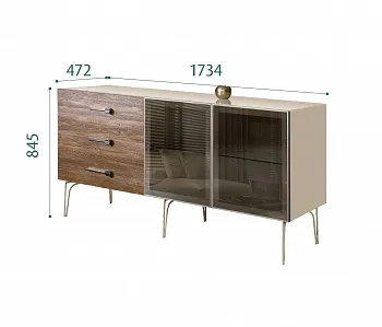 Комод для гостиной 1.6 (2 двери стекло) Bogemia Wood Wo (Ваниль) (Lakobel/Хром) БМКМ-4(Wo)[5]