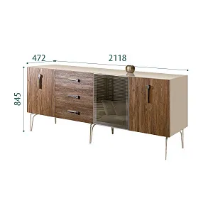 Комод для гостиной 2.1 (1 дверь стекло и 2 двери wood) Bogemia Wood Wo (Ваниль) (Lakobel/Хром) БМКМ-5(Wo)[4]