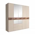 Шкаф 5-ти дверный с зеркалами, с выдвижными ящиками, Bogemia Wood Fi (Ваниль/Хром) БМШ1/51(Wo)