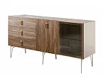 Комод для гостиной 1.6 (1 дверь стекло и 1 дверь wood) Bogemia Wood Fa (Слоновая кость) (Novabuk/Золото) БМКМ-4(Wo)[5][10]