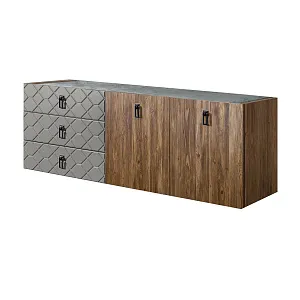 Комод для гостиной 1.6 м Bogemia Woodline Fly Wood Fa (Серый) (Novabuk/Черный) БМКМ-4 (Woodline)(Fly)