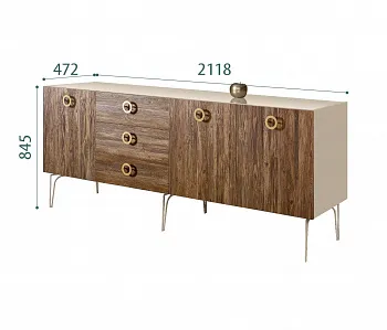 Комод для гостиной 2.1 (3 двери wood) Bogemia Wood Fi (Ваниль) (Lakobel/Золото) БМКМ-5(Wo)