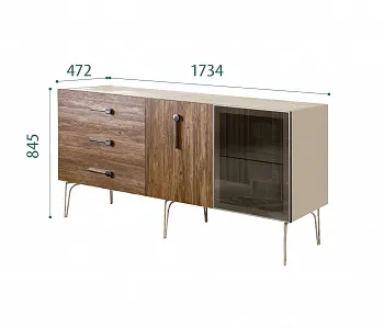 Комод для гостиной 1.6 (1 дверь стекло и 1 дверь wood) Bogemia Wood Wo (Ваниль) (Novabuk/Хром) БМКМ-4(Wo)[5][10]