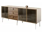 Комод для гостиной 2.1 (3 двери стекло) Bogemia Wood Fi (Слоновая кость) (Lakobel/Золото) БМКМ-5(Wo)[5]