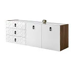 Комод для гостиной 1.6 м Bogemia Woodline Fly Fa (Белый) (Lakobel/Черный) БМКМ-4 (Woodline)(Fly)