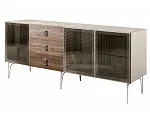 Комод для гостиной 2.1 (3 двери стекло) Bogemia Wood Fa (Слоновая кость) (Novabuk/Хром) БМКМ-5(Wo)[5]
