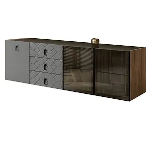 Комод для гостиной 2.1 м Bogemia Woodline Fly Fa (Серый) (Lakobel/Черный) БМКМ-5[5][10] (Woodline)(Fly)