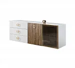 Комод для гостиной 1,6м (1 дверь стекло и 1 дверь wood) Bogemia Fly Wood Fi (Белый) (Lakobel/Золото) БМКМ-4(Fly)[5][10]