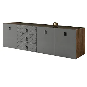 Комод для гостиной 2.1 м Bogemia Woodline Fly Fa (Серый) (Lakobel/Черный) БМКМ-5 (Woodline)(Fly)