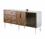 Комод для гостиной 1.6 (1 дверь стекло и 1 дверь wood) Bogemia Wood Wo (Белый) (Lakobel/Золото) БМКМ-4(Wo)[5][10]