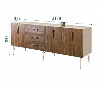 Комод для гостиной 2.1 (3 двери wood) Bogemia Wood Wo (Ваниль) (Lakobel/Хром) БМКМ-5(Wo)
