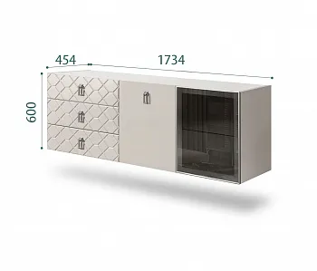 Комод для гостиной 1,6м (1 дверь стекло и 1 дверь wood) Bogemia Fly Farfale (Шелк) (Novabuk/Хром) БМКМ-4(Fly)[5][10]
