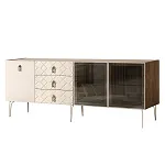 Комод для гостиной 2.1 м Bogemia Woodline Fa (Слоновая кость) (Novabuk/Хром) БМКМ-5[5][10]