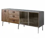 Комод для гостиной 2.1 (2 двери стекло и 1 дверь wood) Bogemia Wood Fi (Серый) (Novabuk/Хром) БМКМ-5(Wo)[5][10]