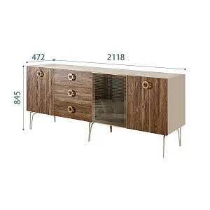 Комод для гостиной 2.1 (1 дверь стекло и 2 двери wood) Bogemia Wood Fi (Ваниль) (Novabuk/Золото) БМКМ-5(Wo)[4]