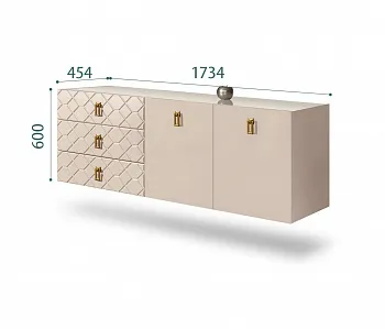 Комод для гостиной 1,6м Bogemia Fly Farfale (Ваниль) (Lakobel/Золото) БМКМ-4(Fly)