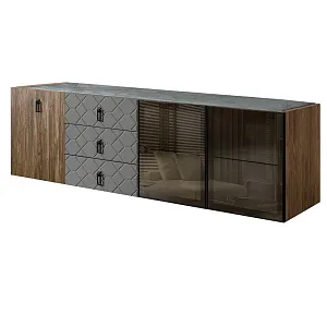 Комод для гостиной 2.1 м Bogemia Woodline Fly Wood Fa (Серый) (Novabuk/Черный) БМКМ-5[5][10] (Woodline)(Fly)