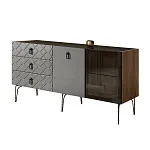 Комод для гостиной 1.6 м Bogemia Woodline Fa (Серый) (Lakobel/Черный) БМКМ-4[5][10]
