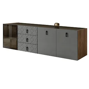 Комод для гостиной 2.1 м Bogemia Woodline Fly Fa (Серый) (Lakobel/Черный) БМКМ-5 [4] (Woodline)(Fly)
