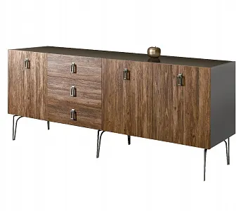 Комод для гостиной 2.1 (3 двери wood) Bogemia Wood Fa (Серый) (Lakobel/Хром) БМКМ-5(Wo)