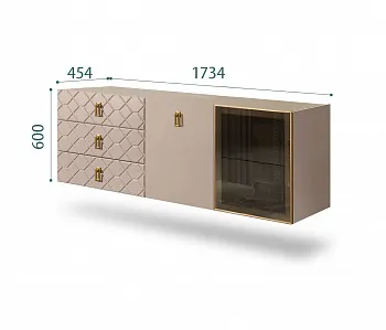 Комод для гостиной 1,6м (1 дверь стекло и 1 дверь wood) Bogemia Fly Farfale (Мокка) (Novabuk/Золото) БМКМ-4(Fly)[5][10]
