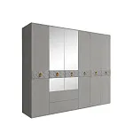 Шкаф 6-ти дверный с зеркалами, с выдвижными ящиками, Bogemia-Farfalle (Серый/Золото) БМШ1/61(Fa)
