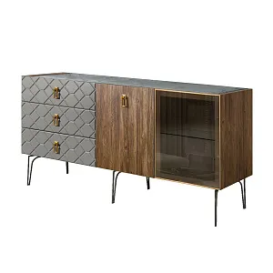Комод для гостиной 1.6 м Bogemia Woodline Wood Fa (Серый) (Novabuk/Золото) БМКМ-4[5][10]