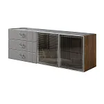 Комод для гостиной 1.6 м Bogemia Woodline Fly Fi (Серый) (Novabuk/Хром) БМКМ-4 [5] (Woodline)(Fly)