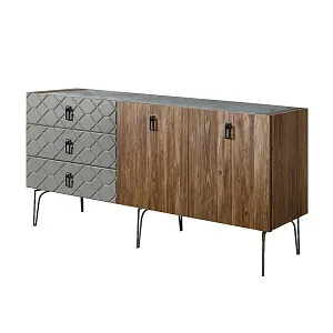 Комод для гостиной 1.6 м Bogemia Woodline Wood Fa (Серый) (Novabuk/Черный) БМКМ-4