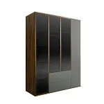 Шкаф 4-х дв. с выдвижными ящиками (3 двери стекло) Bogemia Woodline Air (Серый/Золото) БМШ2/42(3)(Woodline)(Air)