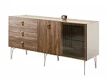 Комод для гостиной 1.6 (1 дверь стекло и 1 дверь wood) Bogemia Wood Fa (Слоновая кость) (Lakobel/Золото) БМКМ-4(Wo)[5][10]