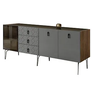 Комод для гостиной 2.1 м Bogemia Woodline Fa (Серый) (Lakobel/Черный) БМКМ-5[4]