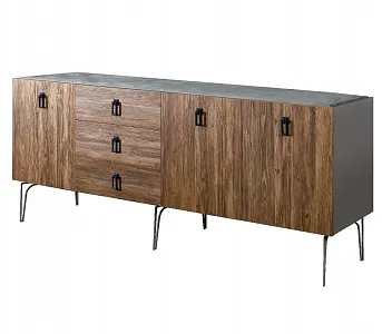 Комод для гостиной 2.1 (3 двери wood) Bogemia Wood Fa (Серый) (Novabuk/Черный) БМКМ-5(Wo)