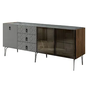 Комод для гостиной 2.1 м Bogemia Woodline Fa (Серый) (Novabuk/Черный) БМКМ-5[5][10]