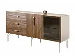 Комод для гостиной 1.6 (1 дверь стекло и 1 дверь wood) Bogemia Wood Wo (Слоновая кость) (Lakobel/Золото) БМКМ-4(Wo)[5][10]