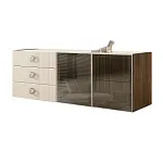 Комод для гостиной 1.6 м Bogemia Woodline Fly Fi (Слоновая кость) (Lakobel/Хром) БМКМ-4 [5] (Woodline)(Fly)