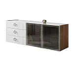Комод для гостиной 1.6 м Bogemia Woodline Fly Fi (Белый) (Lakobel/Хром) БМКМ-4 [5] (Woodline)(Fly)