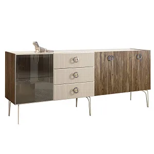 Комод для гостиной 2.1 м Bogemia Woodline Wood Fi (Слоновая кость) (Lakobel/Хром) БМКМ-5[4]