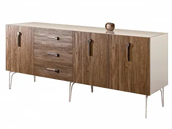 Комод для гостиной 2.1 (3 двери wood) Bogemia Wood Wo (Слоновая кость) (Lakobel/Хром) БМКМ-5(Wo)