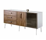 Комод для гостиной 1.6 (1 дверь стекло и 1 дверь wood) Bogemia Wood Wo (Белый) (Lakobel/Хром) БМКМ-4(Wo)[5][10]