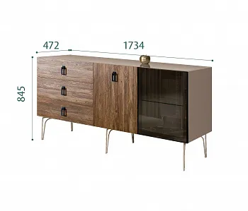 Комод для гостиной 1.6 (1 дверь стекло и 1 дверь wood) Bogemia Wood Fa (Мокка) (Lakobel/Черный) БМКМ-4(Wo)[5][10]