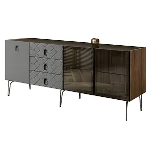 Комод для гостиной 2.1 м Bogemia Woodline Fa (Серый) (Lakobel/Черный) БМКМ-5[5][10]