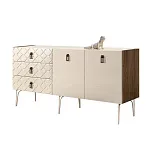 Комод для гостиной 1.6 м Bogemia Woodline Fa (Слоновая кость) (Lakobel/Черный) БМКМ-4