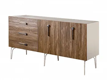 Комод для гостиной 1.6 (2 двери wood) Bogemia Wood Wo (Слоновая кость) (Novabuk/Хром) БМКМ-4(Wo)