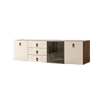 Комод для гостиной 2.1 м Bogemia Woodline Fly Fa (Слоновая кость) (Novabuk/Черный) БМКМ-5 [4] (Woodline)(Fly)