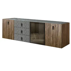 Комод для гостиной 2.1 м Bogemia Woodline Fly Wood Fa (Серый) (Novabuk/Черный) БМКМ-5 [4] (Woodline)(Fly)