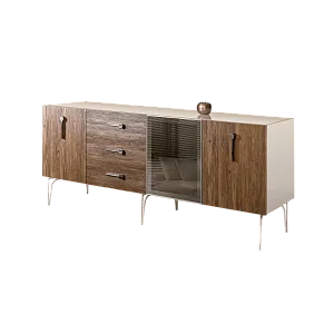 Комод для гостиной 2.1 (1 дверь стекло и 2 двери wood) Bogemia Wood Wo (Слоновая кость) (Lakobel/Хром) БМКМ-5(Wo)[4]