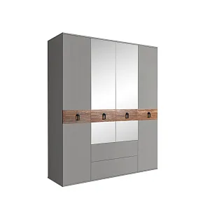 Шкаф 4-х дверный с зеркалами, с выдвижными ящиками, Bogemia Wood Fa (Серый/Черный) БМШ1/41(Wo)