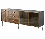 Комод для гостиной 2.1 (2 двери стекло и 1 дверь wood) Bogemia Wood Fi (Серый) (Novabuk/Золото) БМКМ-5(Wo)[5][10]