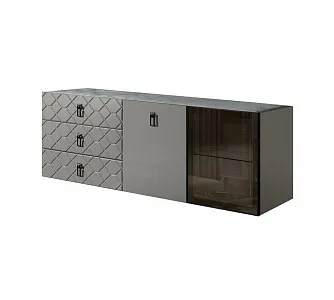 Комод для гостиной 1,6м (1 дверь стекло и 1 дверь wood) Bogemia Fly Farfale (Серый) (Novabuk/Черный) БМКМ-4(Fly)[5][10]